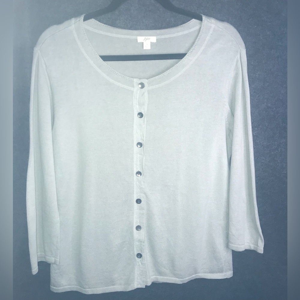 J.Jill 100% Cotton Shell Button Front Short Knit Green Cardigan Size Small Light